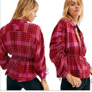 Free People plaid red and pink top